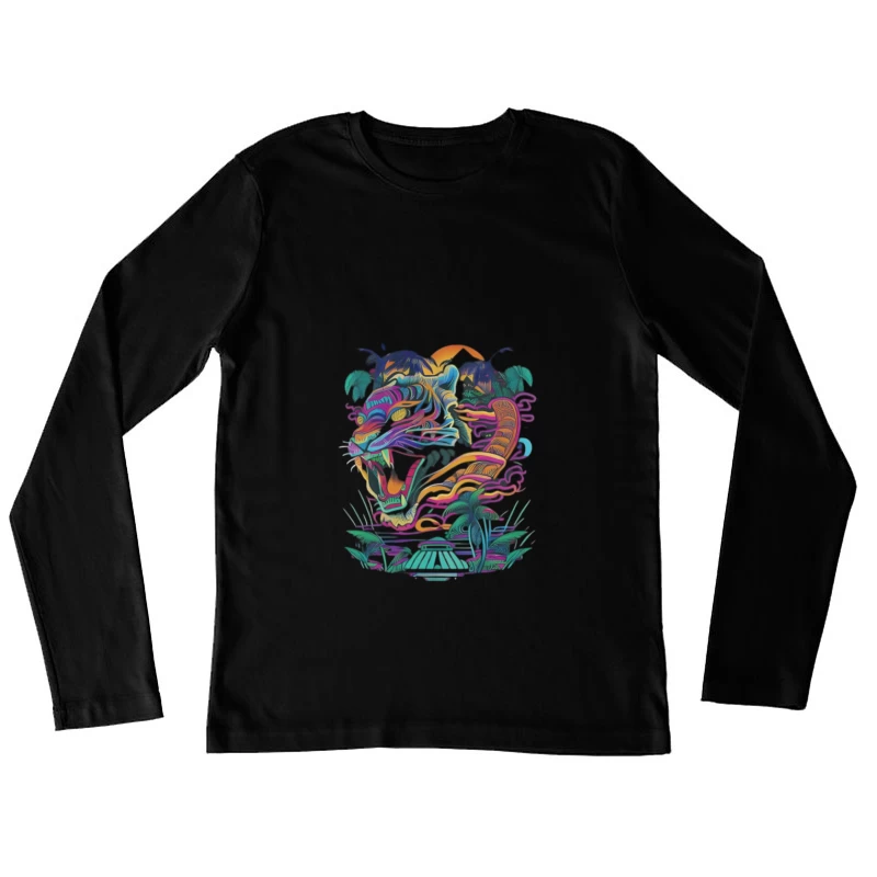 Tropischer Tigerkunst Damen Langarm T-Shirt