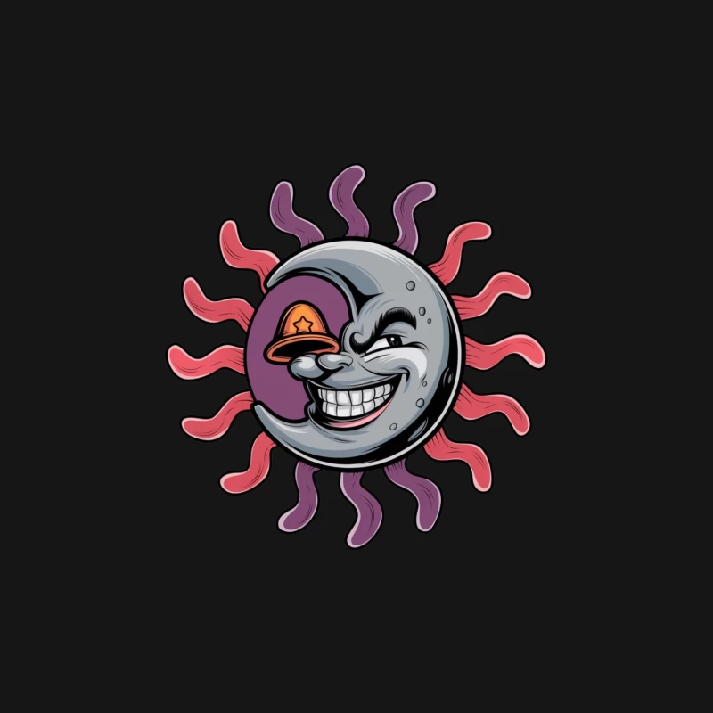 Trippy Smiling Moon-Sun Hybrid Cartoon Mouse Pad