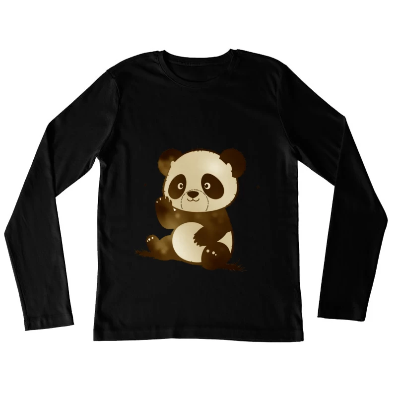 Cute Cartoon Panda Bear Illustration Female Long Sleeve T-Shirt