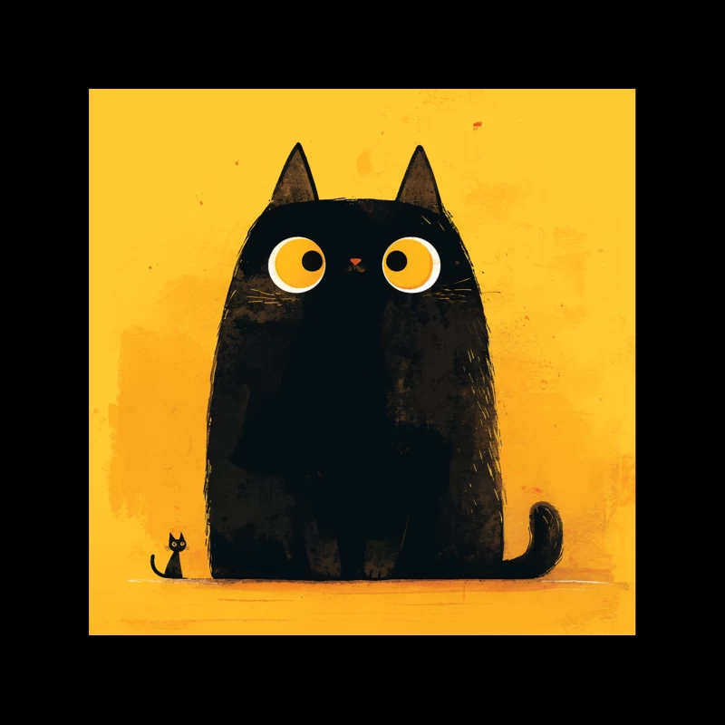 Adorable Black Cat with Big Yellow Eyes - Minimalist Illustration Tapestry