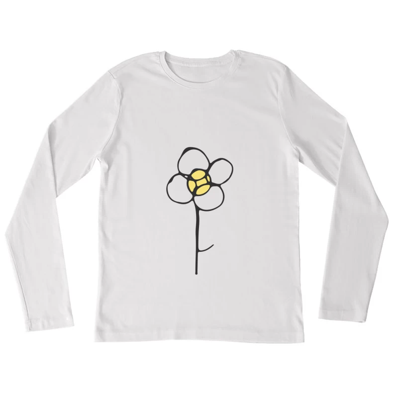 Fleur stylisée en noir et jaune Femme Manches Longues T-Shirt