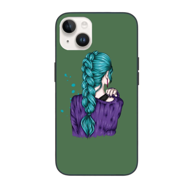 Teal Braided Hair Fashion Illustration iPhone Case
