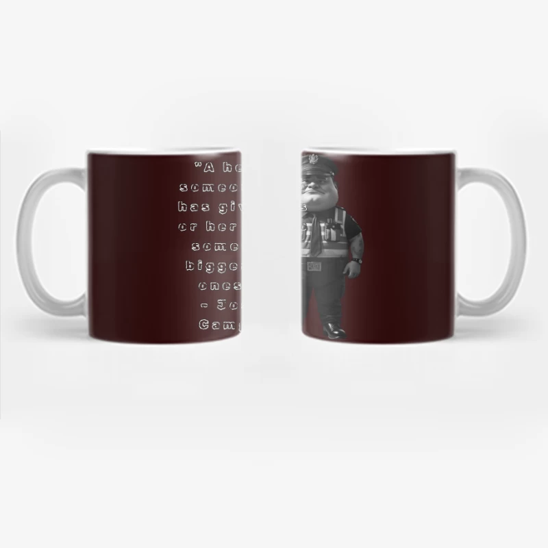 Police Officer Cartoon with Heroic Service Quote Coffee Mug