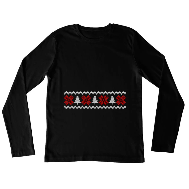 Motif de Noël avec flocons et sapins Femme Manches Longues T-Shirt