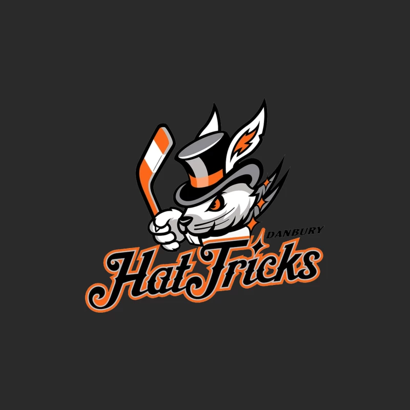 Danbury Hat Tricks Hockey Team Logo with Rabbit Mascot Baseball Cap