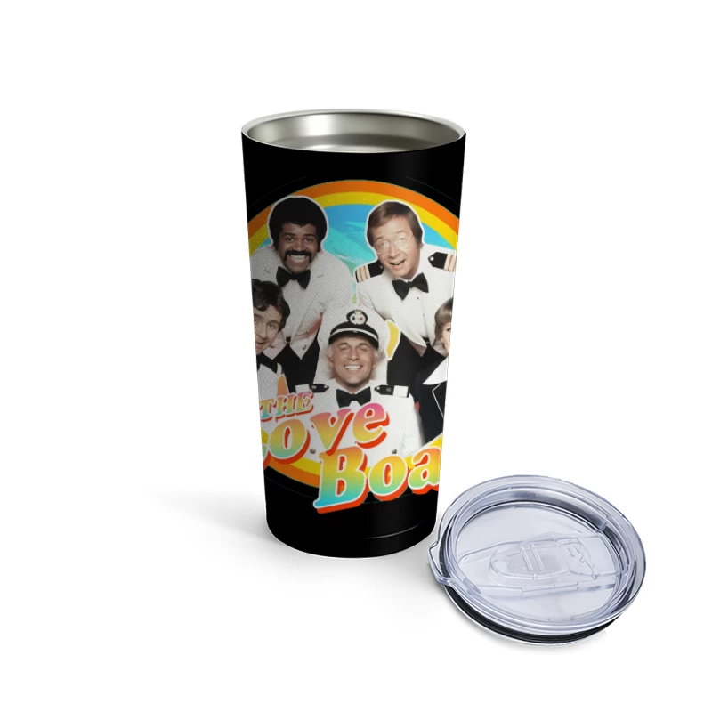 The Love Boat Classic TV Show Cast Promotional Image with Rainbow Circle Frame Travel Mug