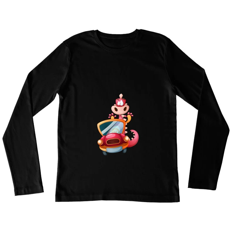 Dinosaure mignon dans une voiture Femme Manches Longues T-Shirt