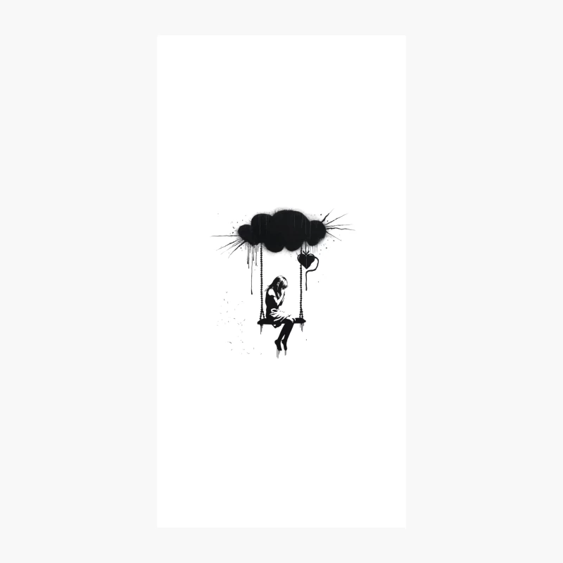 Lonely Silhouette on Rainy Cloud Swing: A Graffiti-Style Depression Metaphor iPhone Case