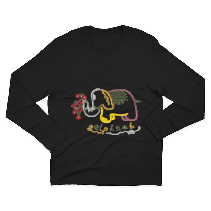 Elefant mit Blumenstickerei Herren Langarm T-Shirt