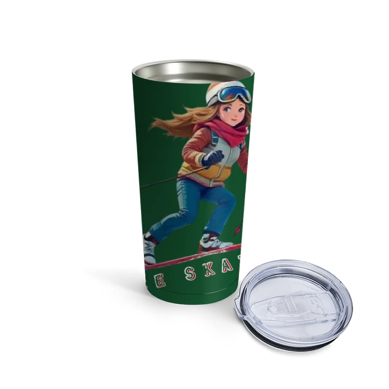 Animated Ice Skater in Winter Sports Gear Travel Mug