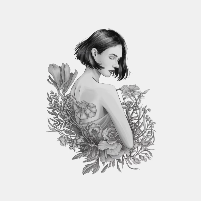 Artistic Black and White Portrait of Woman with Floral Elements Male Tank Top