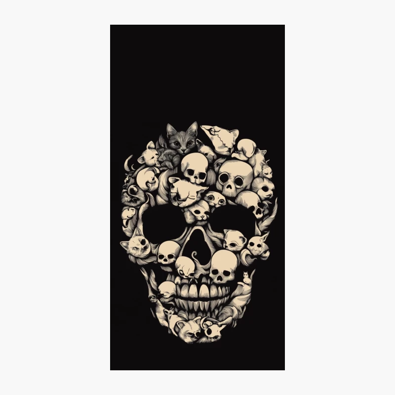Feline Skull Composition: A Macabre Monochrome Masterpiece iPhone Case