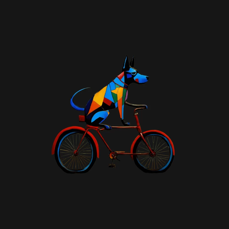 Geometric Colorful Dog Riding Red Bicycle Art Male Long Sleeve T-Shirt