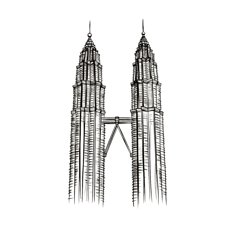 Line Drawing of Iconic Petronas Twin Towers in Kuala Lumpur Throw Pillow