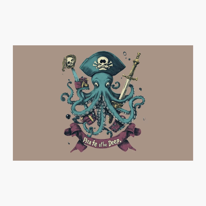 Pirate Octopus of the Deep: Nautical Cartoon Illustration Travel Mug