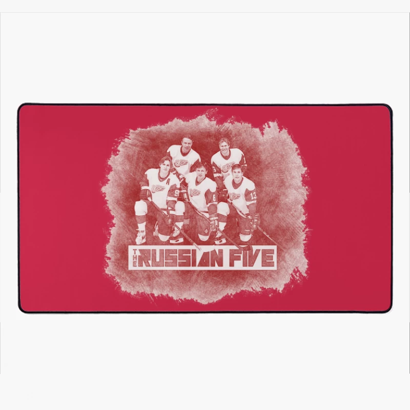 The Legendary Russian Five of Detroit Red Wings Hockey Team - Vintage Art Desk Mat