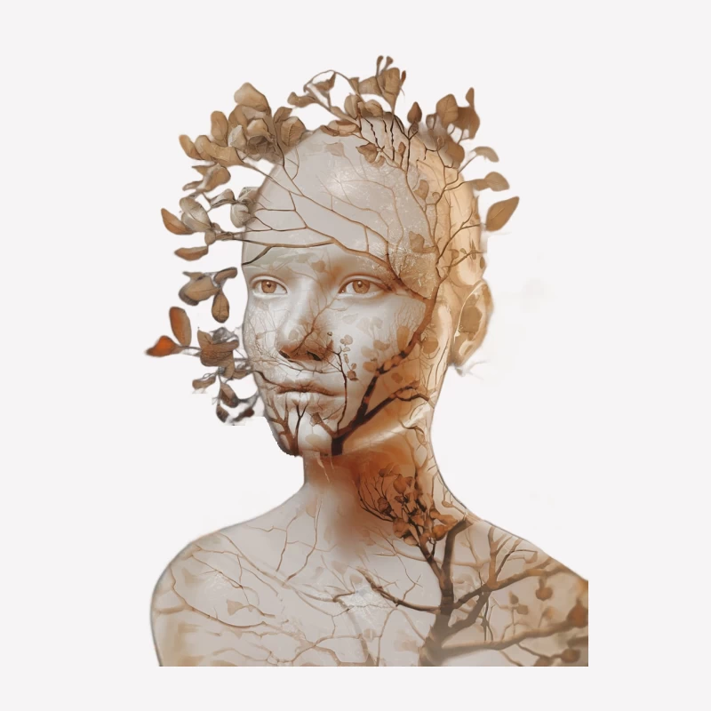 Ethereal Nature Portrait: Double Exposure Blending Human and Tree Male T-Shirt