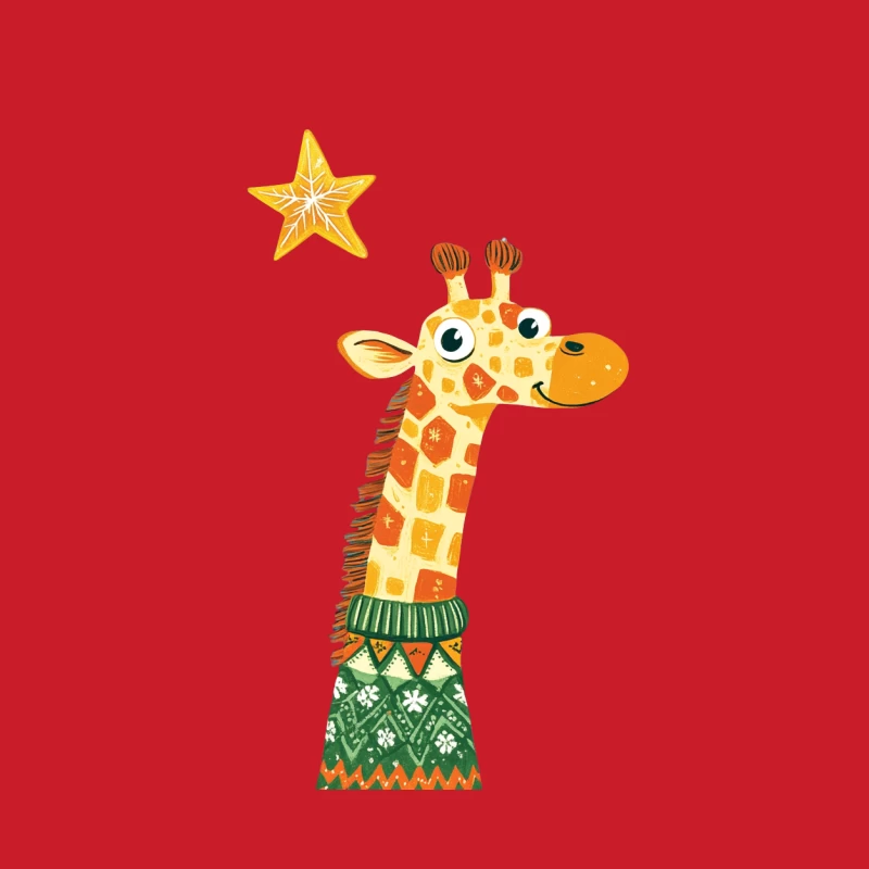 Cute Cartoon Giraffe Wearing Christmas Sweater Under Star Female Pullover Hoodie