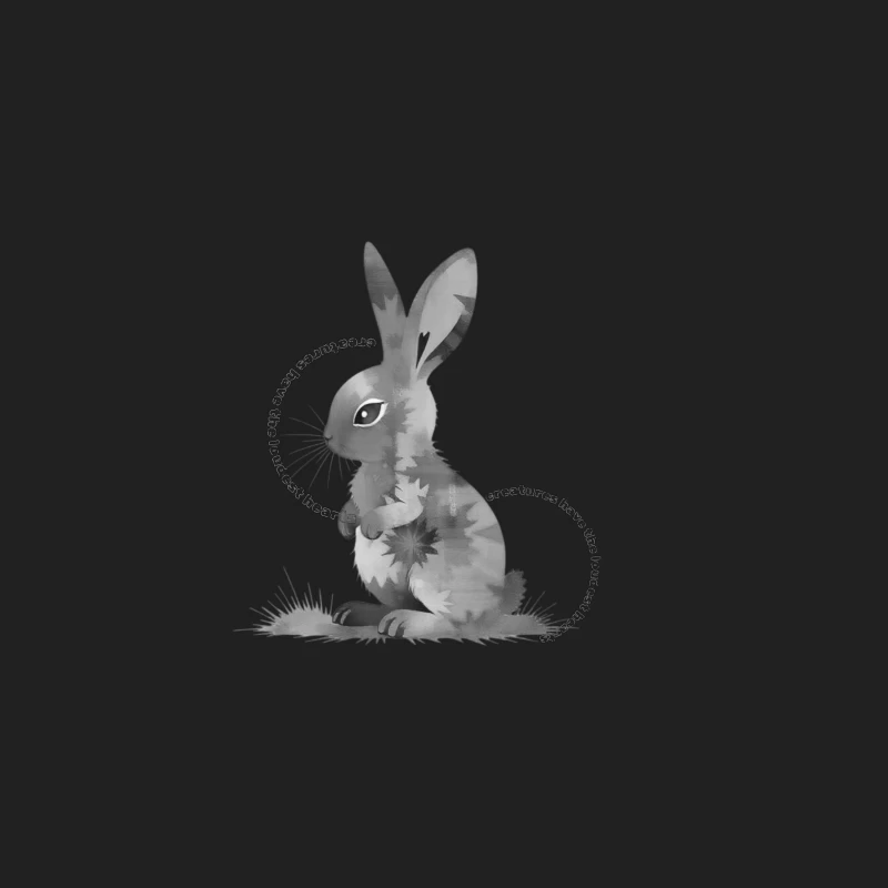 Grayscale Digital Art Illustration of a Sitting Rabbit Bucket Hat