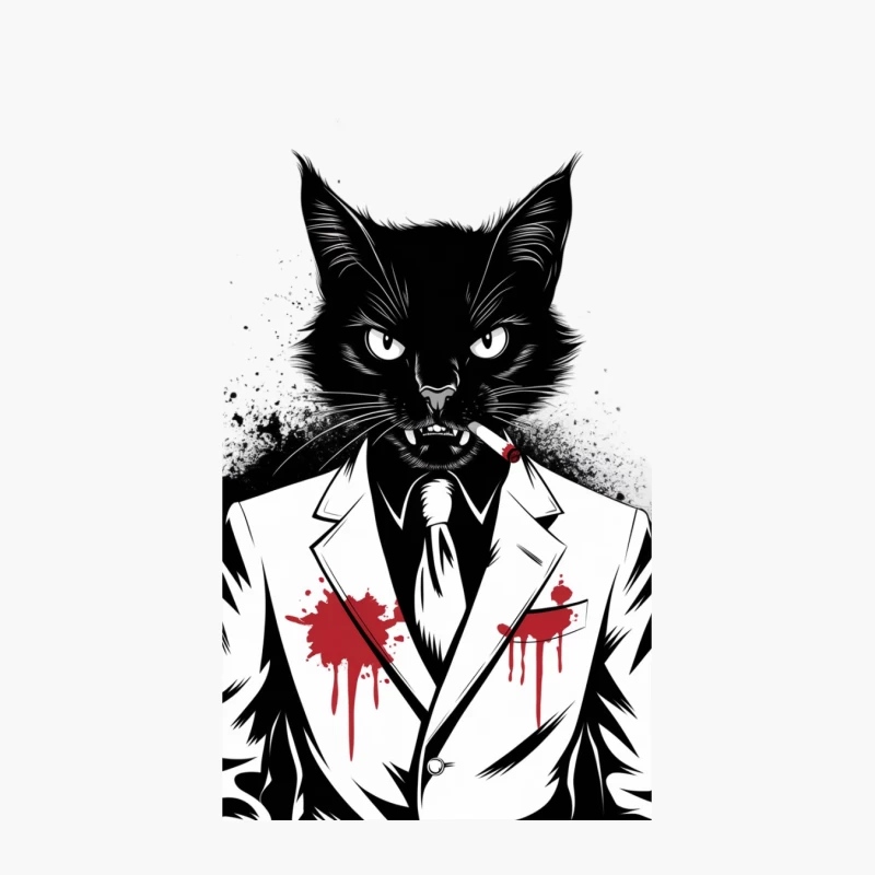 Menacing Anthropomorphic Cat in Bloodstained Suit Cotton Tote Bag