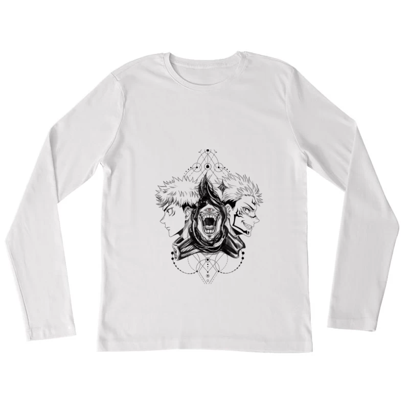 Schwarze Anime-Silhouette mit Dämon Damen Langarm T-Shirt