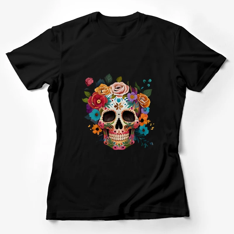 Sugar Skull mit Blumen Damen T-Shirt