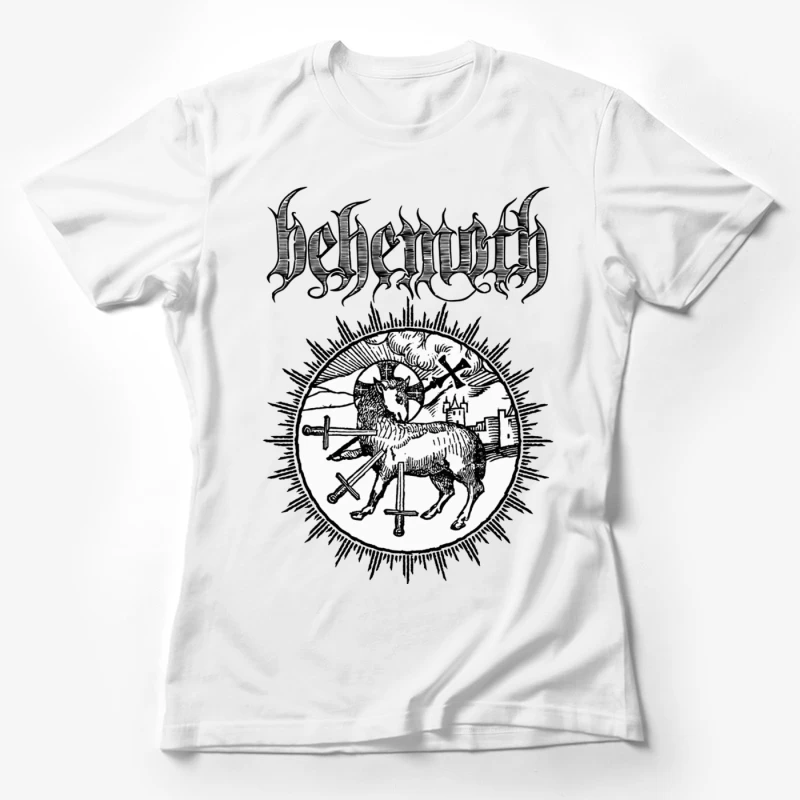 Occult Black Metal Logo with Medieval Lamb and Swords Female T-Shirt