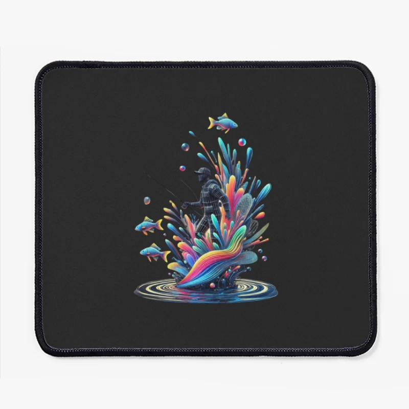 Surreal Fisherman in Vibrant Underwater Fantasy Mouse Pad