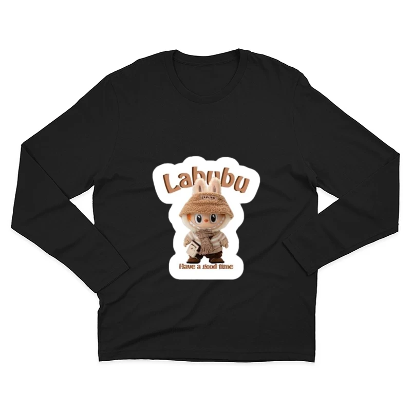 Kuschelige Labubu-Figur mit Winteroutfit Herren Langarm T-Shirt
