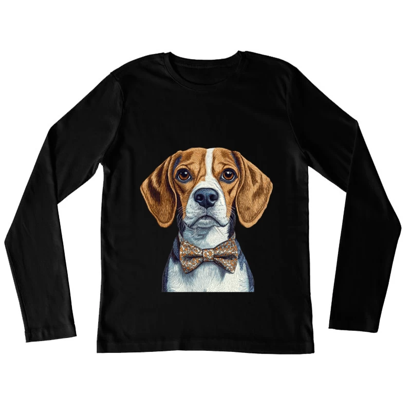 Stylish Beagle Portrait: Detailed Illustration of a Bow Tie-Wearing Dog Female Long Sleeve T-Shirt
