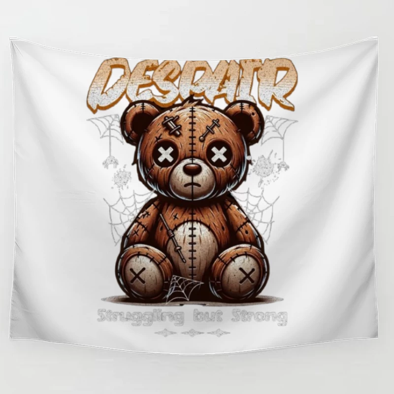 Gothic Stitched Teddy Bear with Despair Theme Tapestry