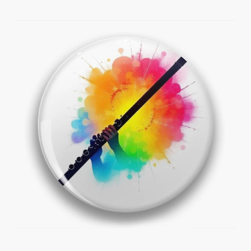 Rainbow Flute with Colorful Watercolor Splash Effect Pin