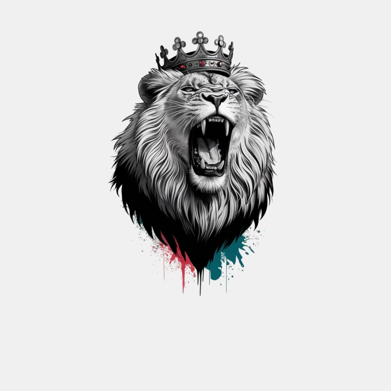 Crowned Lion's Roar: A Majestic Black and White Portrait with Colorful Accents Male Tank Top