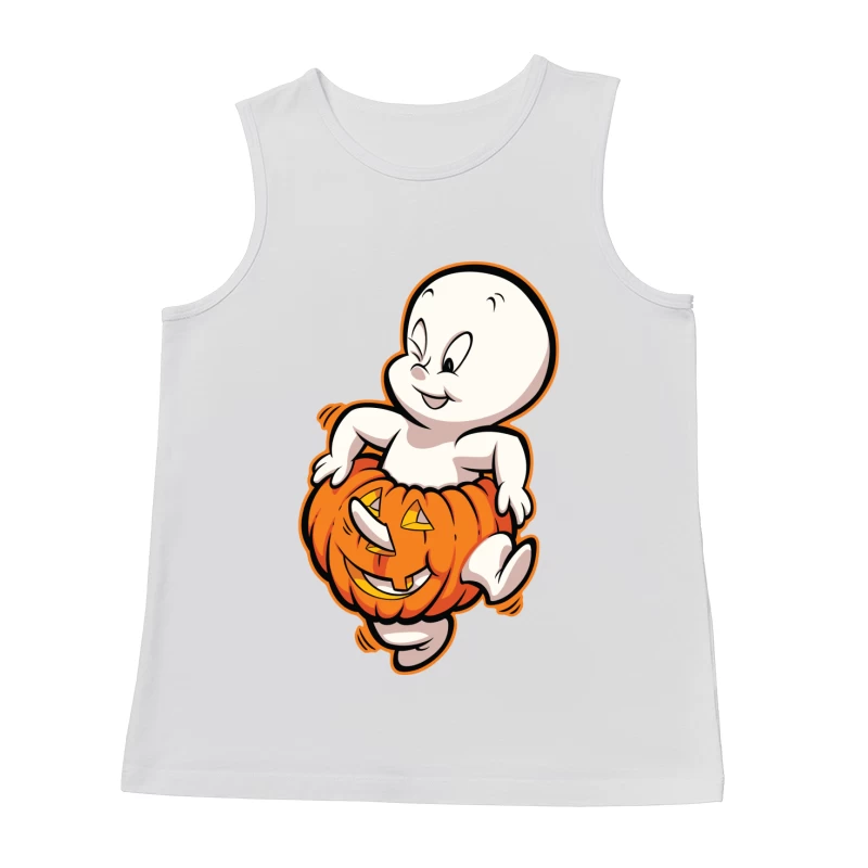 Casper the Friendly Ghost in a Pumpkin Costume Male Tank Top