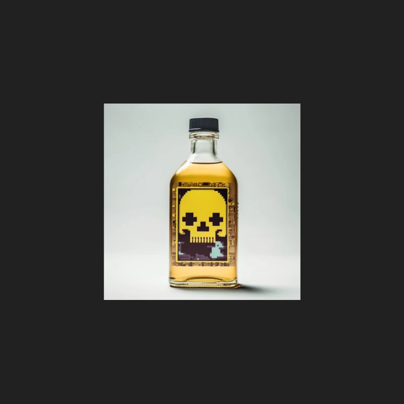 Pixel Art Skull Liquor Bottle with Retro Gaming Design Bucket Hat