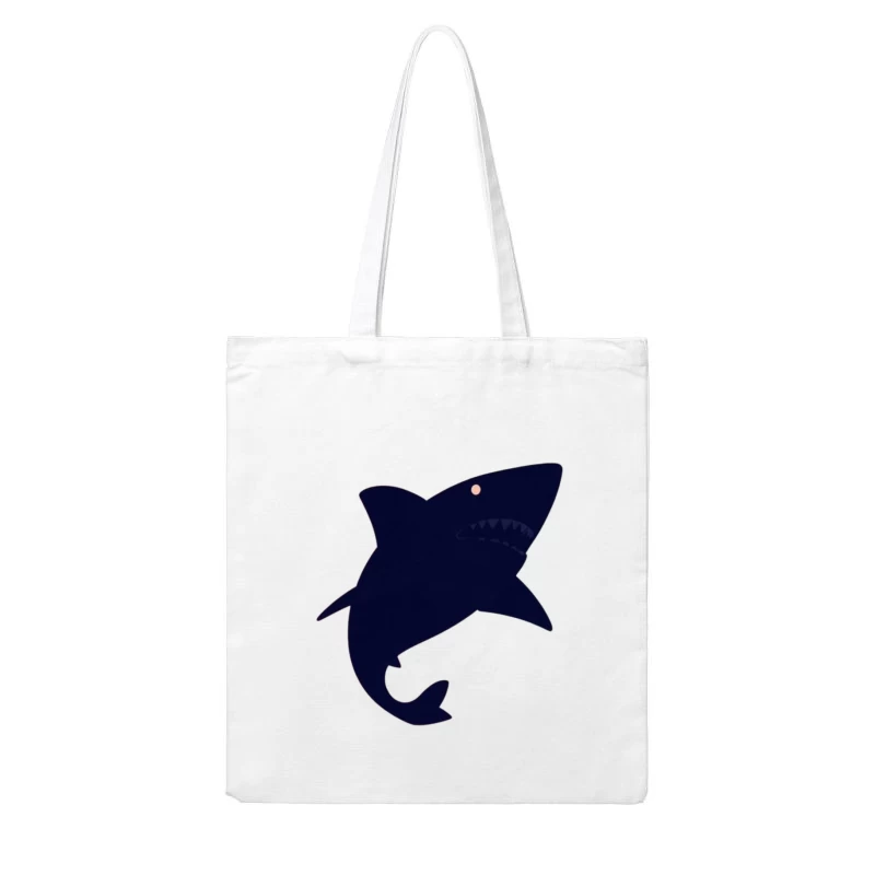 Navy Blue Cartoon Shark Silhouette Cotton Tote Bag