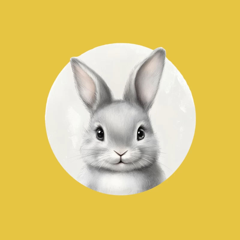 Adorable Gray Bunny Portrait: Fluffy Illustration of Cute Big-Eared Rabbit Male T-Shirt