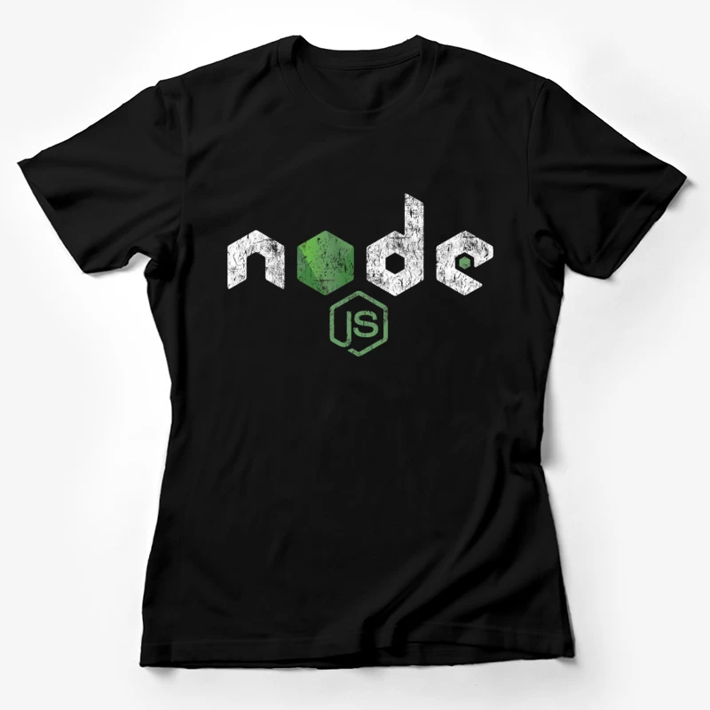 Node.js Programming Technology Logo with Distressed Effect Female T-Shirt