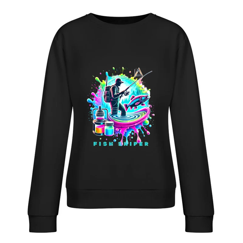 Colorful Fish Sniper: Vaping and Fishing Art Female Pullover Sweatshirt