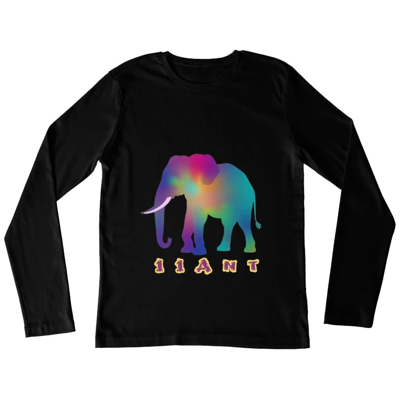 Rainbow Gradient Elephant Silhouette with "11ANT" Text Female Long Sleeve T-Shirt