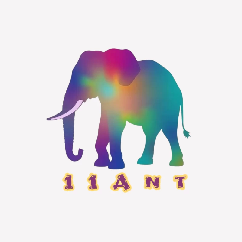 Rainbow Gradient Elephant Silhouette with "11ANT" Text Male T-Shirt