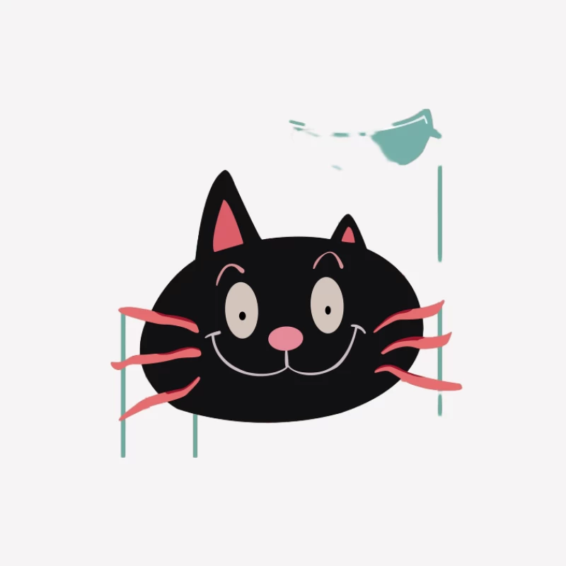 Fröhlicher schwarzer Katzengesicht Herren T-Shirt