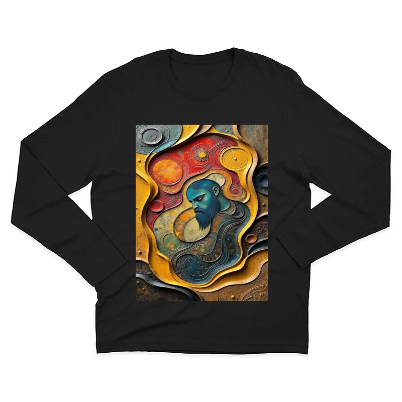 Mystical Cosmic Portrait in Turquoise and Gold Male Long Sleeve T-Shirt