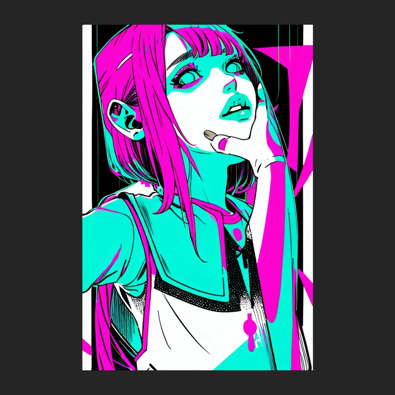 Neon Cyberpunk Anime Girl Portrait Female Pullover Sweatshirt