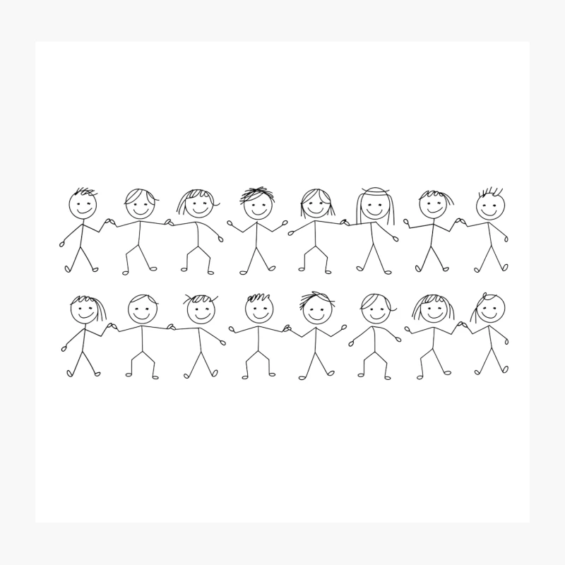 United Stick Figure Group: A Simple Drawing of Togetherness Throw Pillow
