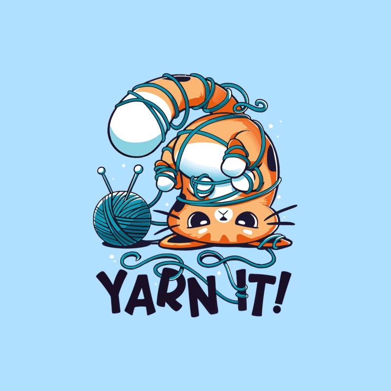 Yarn It! Whimsical Cat Illustration Tapestry