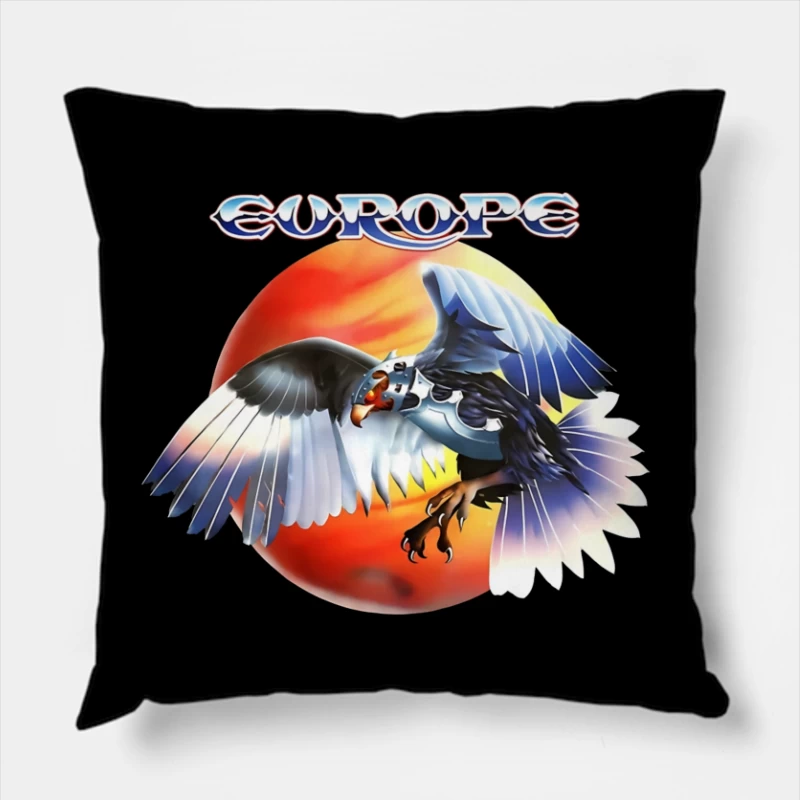 Europe Band Logo with Majestic Eagle Against Sunset Throw Pillow