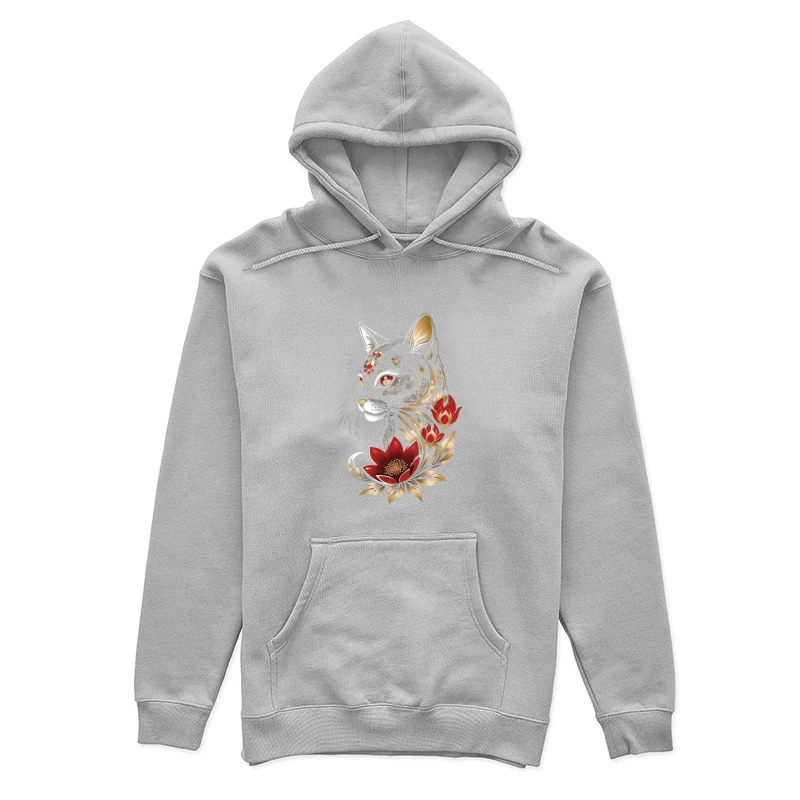 Decorative Black Cat with Flowers Female Pullover Hoodie
