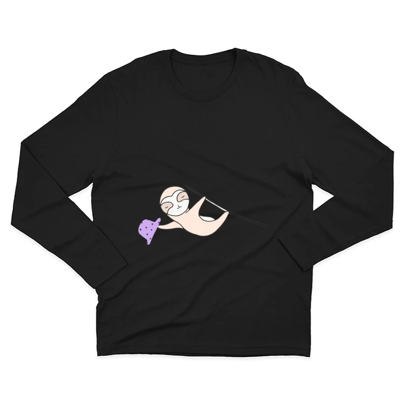 Paresseux mignon avec chapeau violet Homme Manches Longues T-Shirt