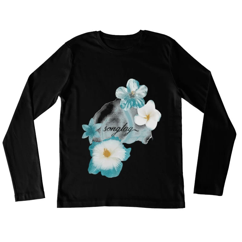 Blumen und Schriftzug Kunst Damen Langarm T-Shirt